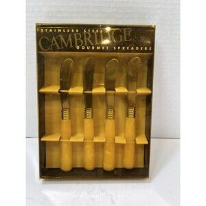 4 Vintage Cambridge Stainless Steel Gourmet Spreaders Unused Box Bakelite